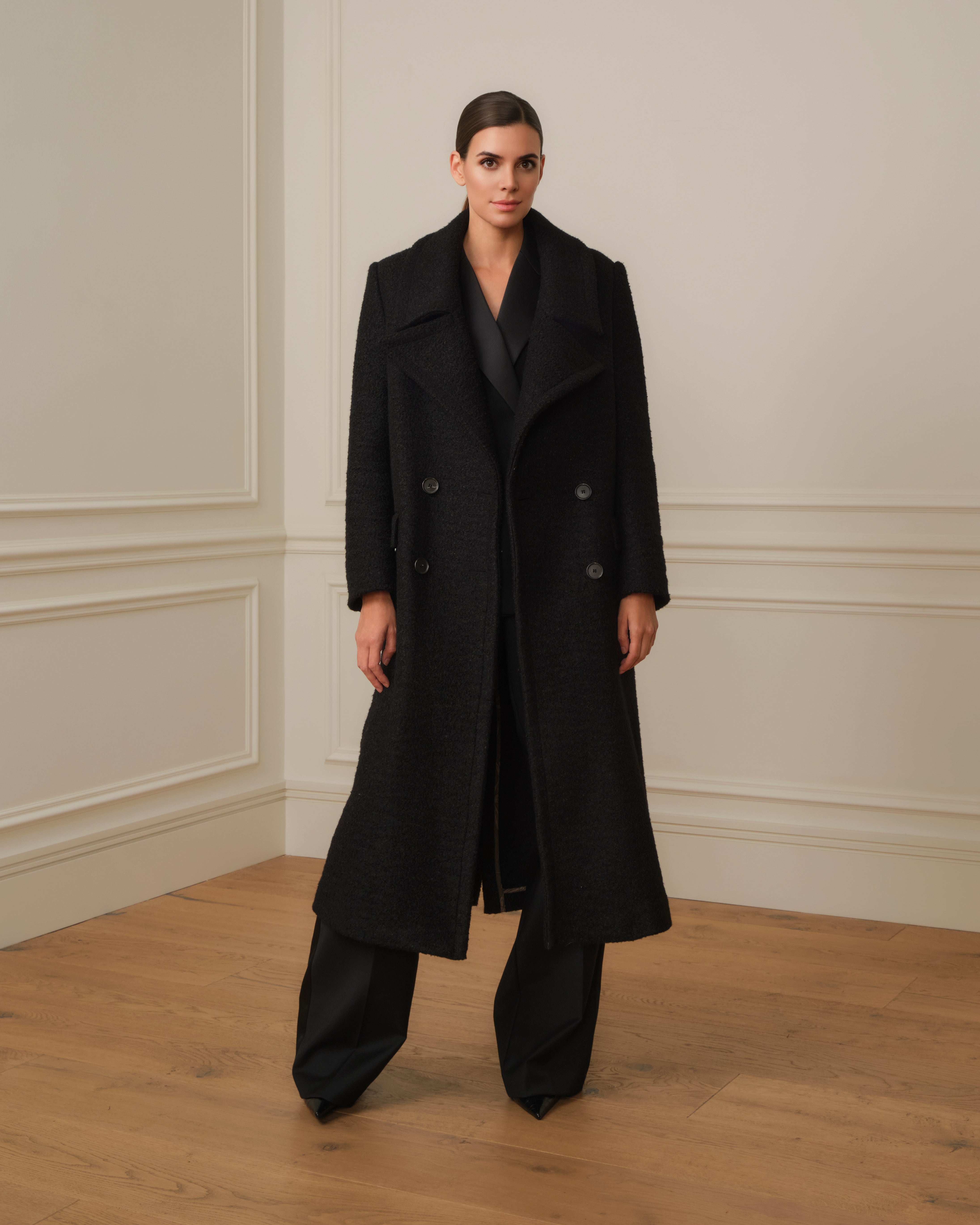 ABRIGO LARGO CRUZADO NEGRO