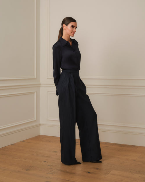 PANTALÓN PALAZZO CON DOBLE PINZA AZUL MARINO