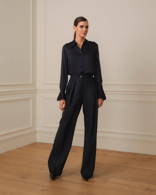 PANTALÓN PALAZZO CON DOBLE PINZA AZUL MARINO