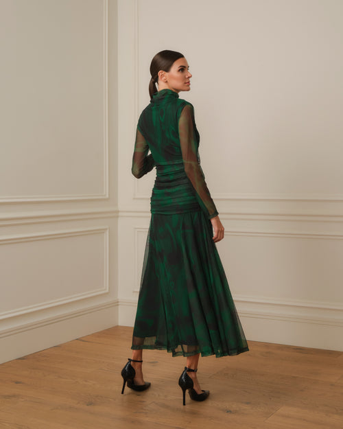 VESTIDO MANGA DRAPEADO VERDE