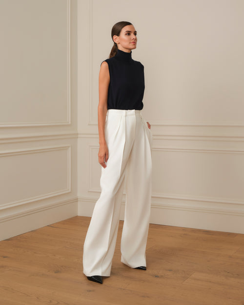 PANTALÓN PALAZZO CON DOBLE PINZA BLANCO