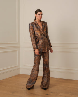 PANTALÓN FLARE SATINADO CON ESTAMPADO PAISLEY