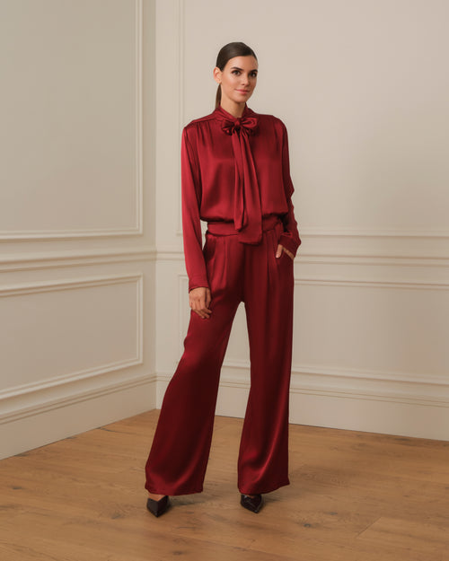 PANTALÓN SATINADO PALAZZO GRANATE