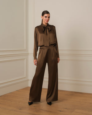 PANTALÓN SATINADO PALAZZO MARRÓN