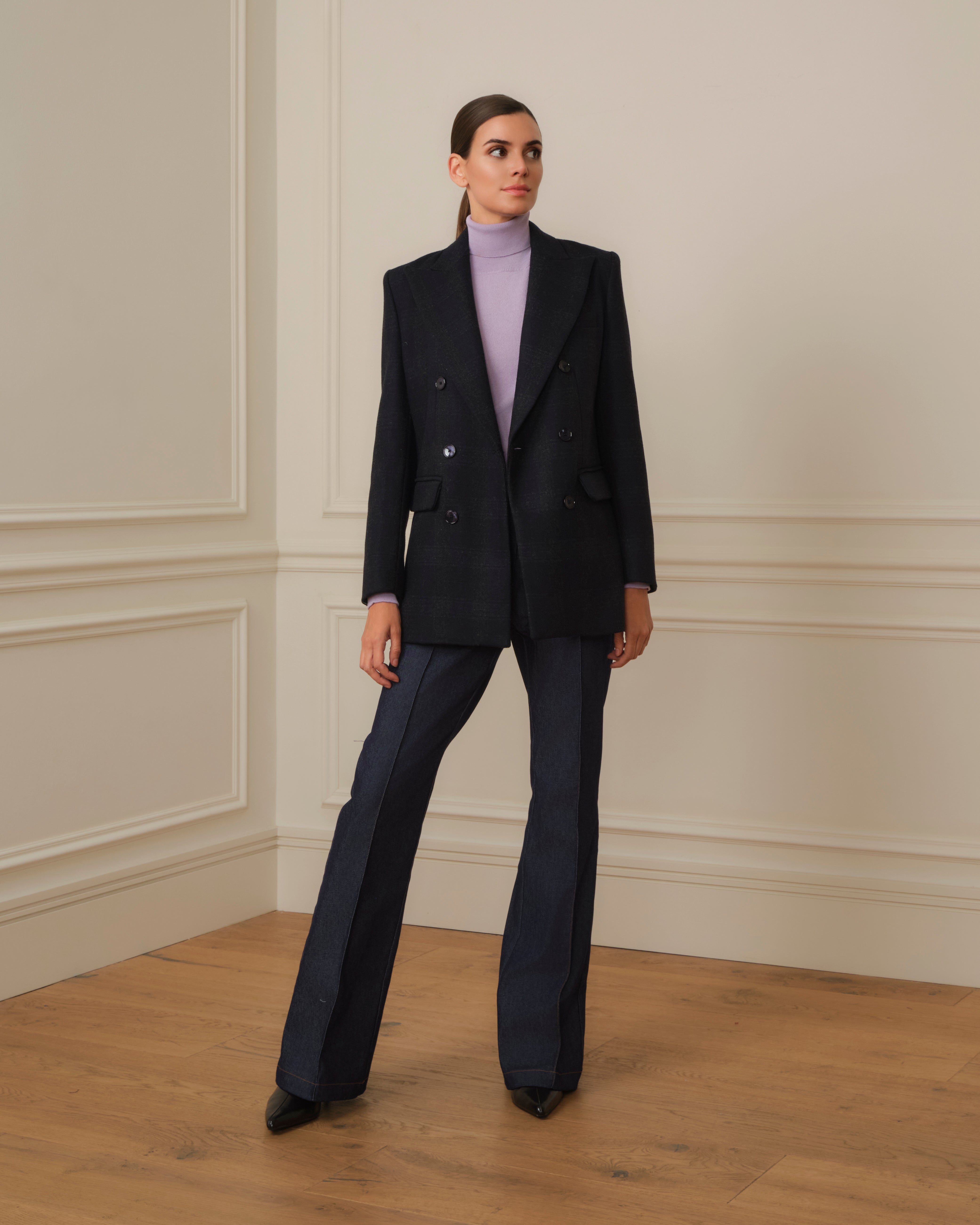 BLAZER CRUZADA DE CUADROS AZUL MARINO