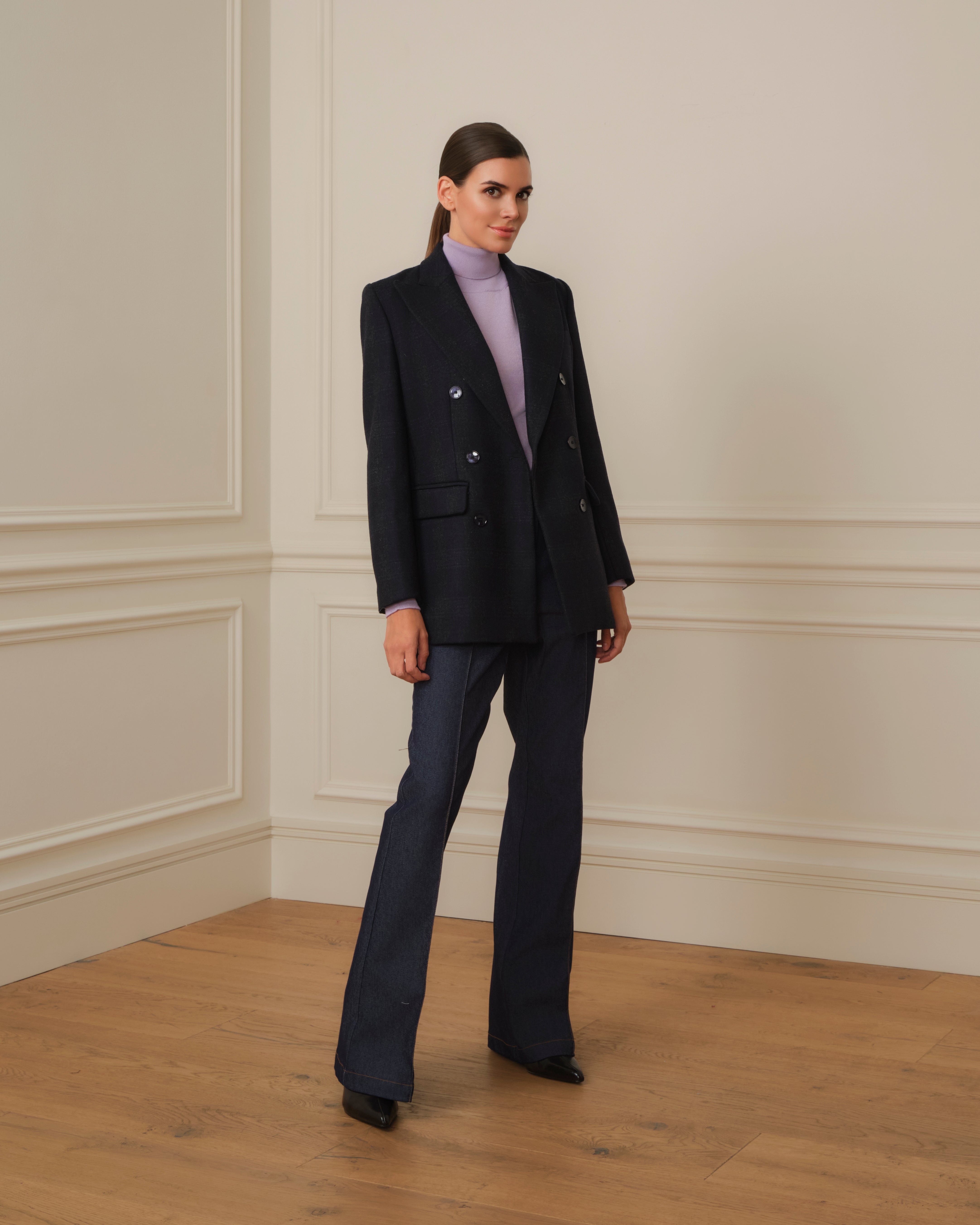 BLAZER CRUZADA DE CUADROS AZUL MARINO