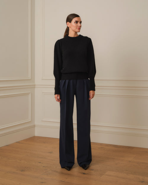 SUÉTER DE PUNTO CON MANGA ABULLONADA FRUNCIDA NEGRO