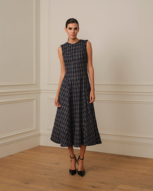 VESTIDO MIDI DE TWEED AZUL MARINO