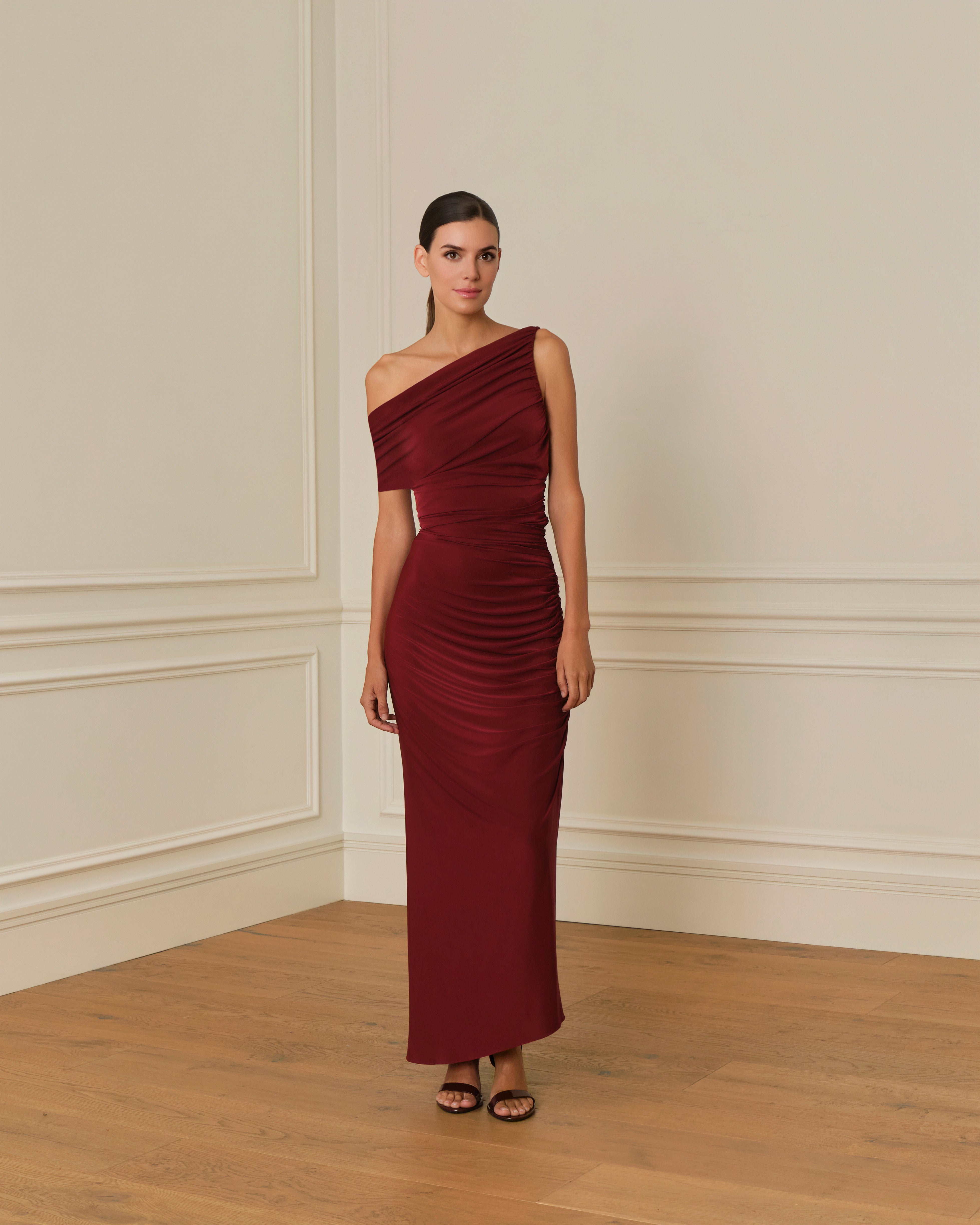 PRE-ORDER VESTIDO LARGO ASIMÉTRICO GRANATE