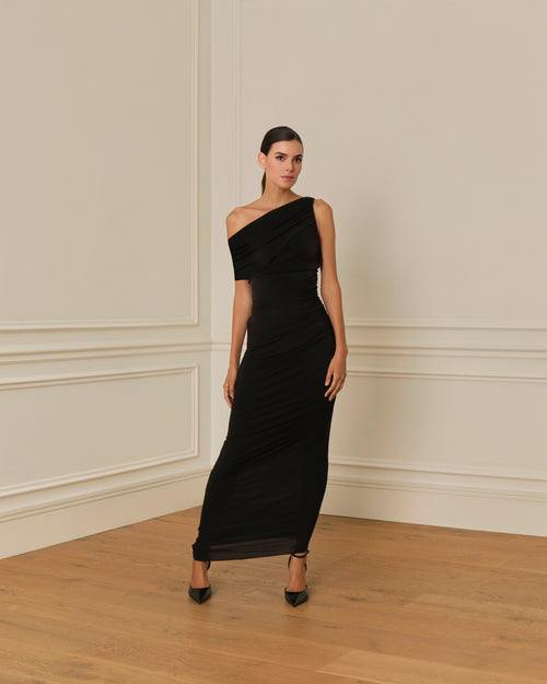 PRE-ORDER VESTIDO LARGO ASIMÉTRICO NEGRO