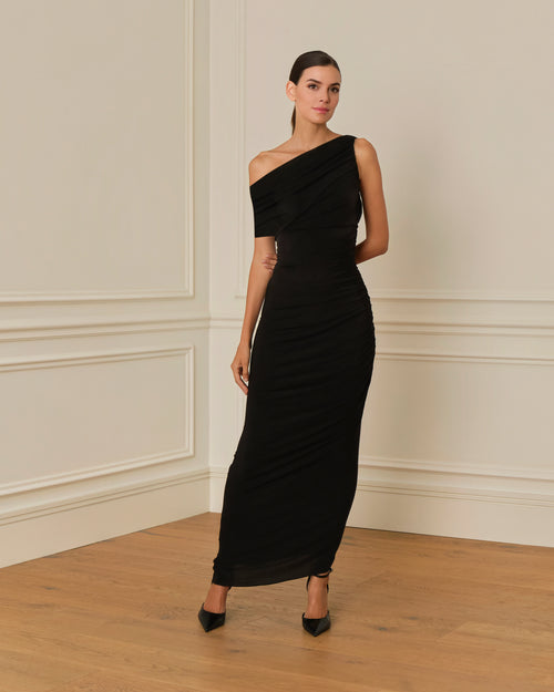 PRE-ORDER VESTIDO LARGO ASIMÉTRICO NEGRO
