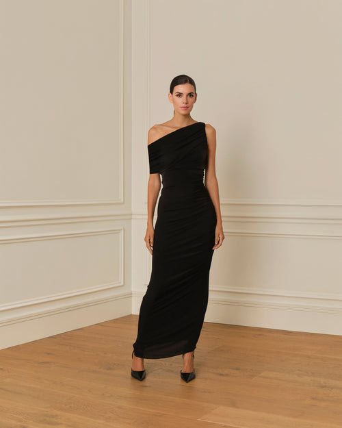 PRE-ORDER VESTIDO LARGO ASIMÉTRICO NEGRO