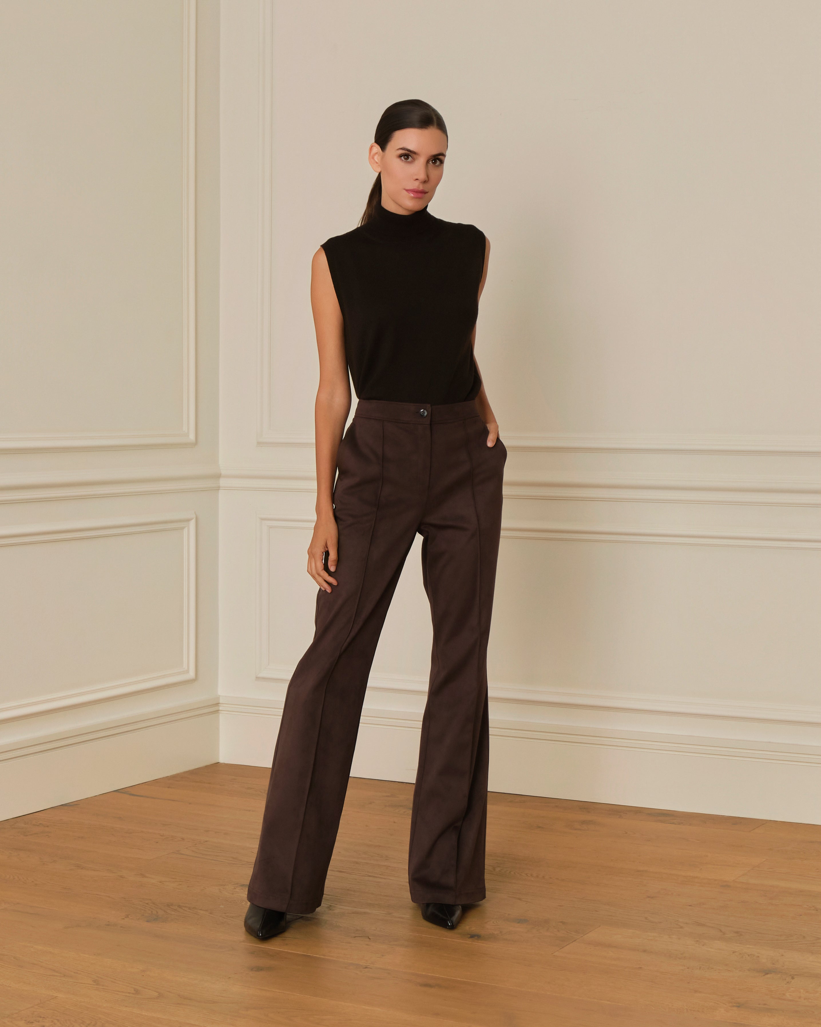 PRE-ORDER PANTALÓN FLARE DE ANTE MARRÓN CHOCOLATE