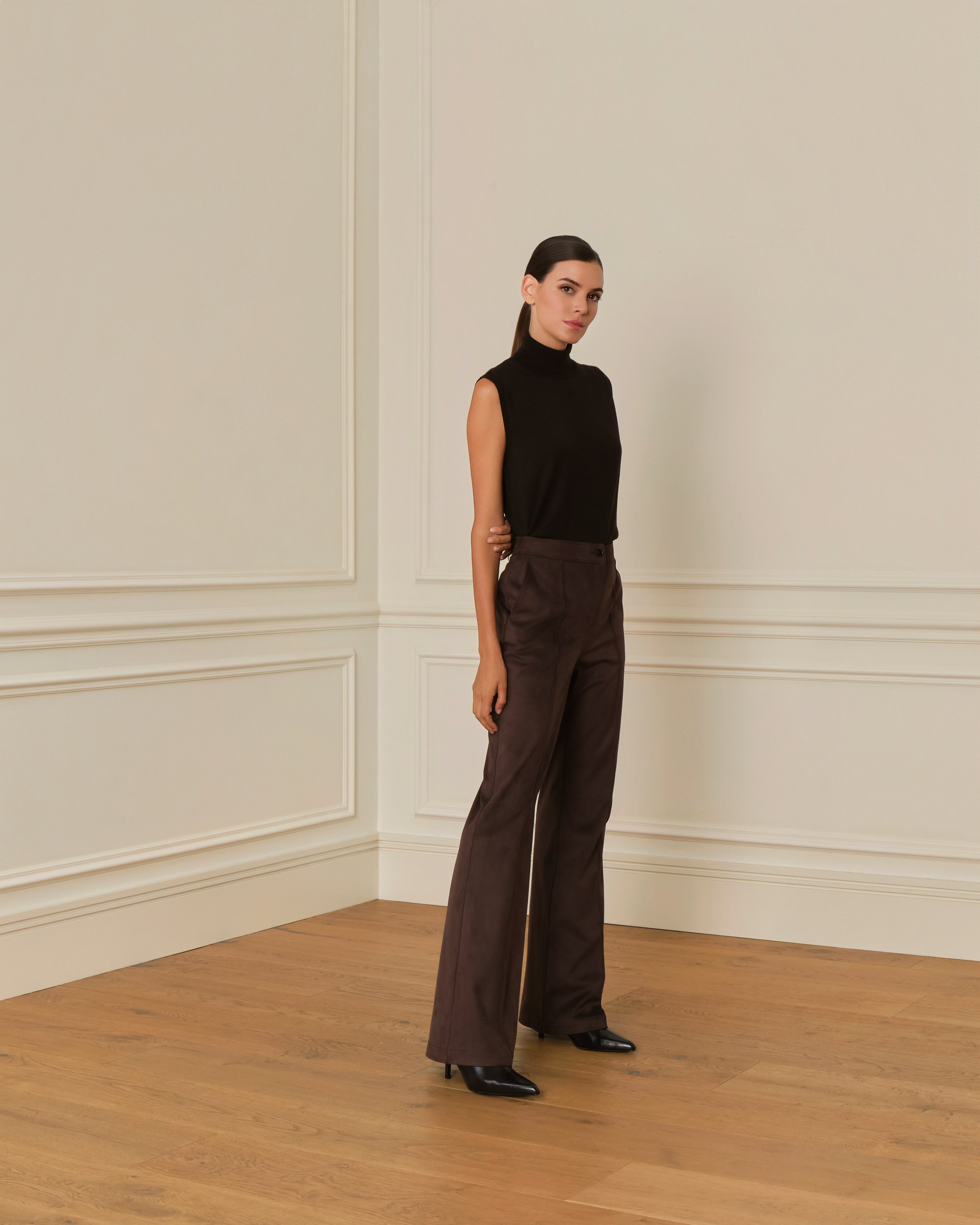 PRE-ORDER PANTALÓN FLARE DE ANTE MARRÓN CHOCOLATE
