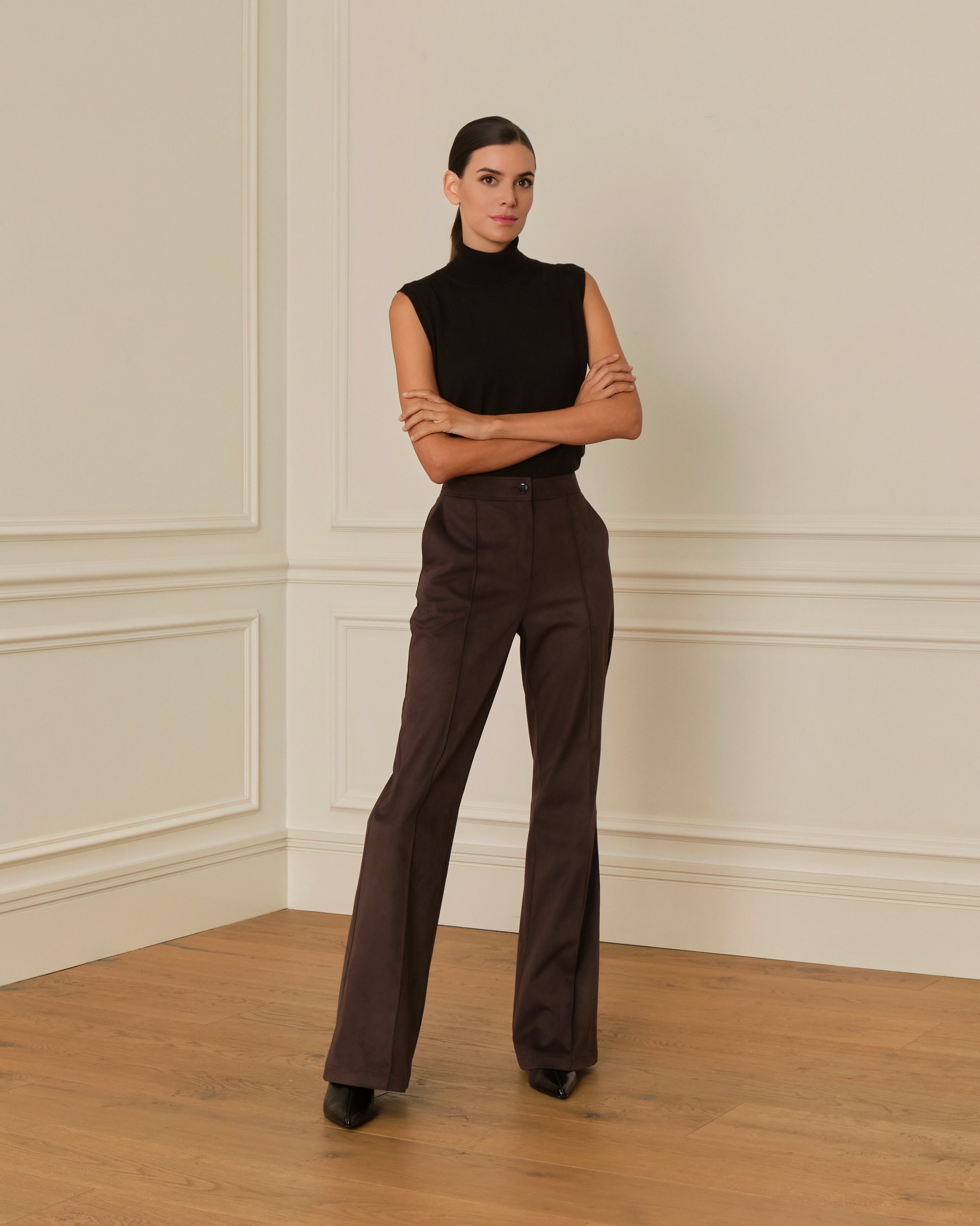 PRE-ORDER PANTALÓN FLARE DE ANTE MARRÓN CHOCOLATE