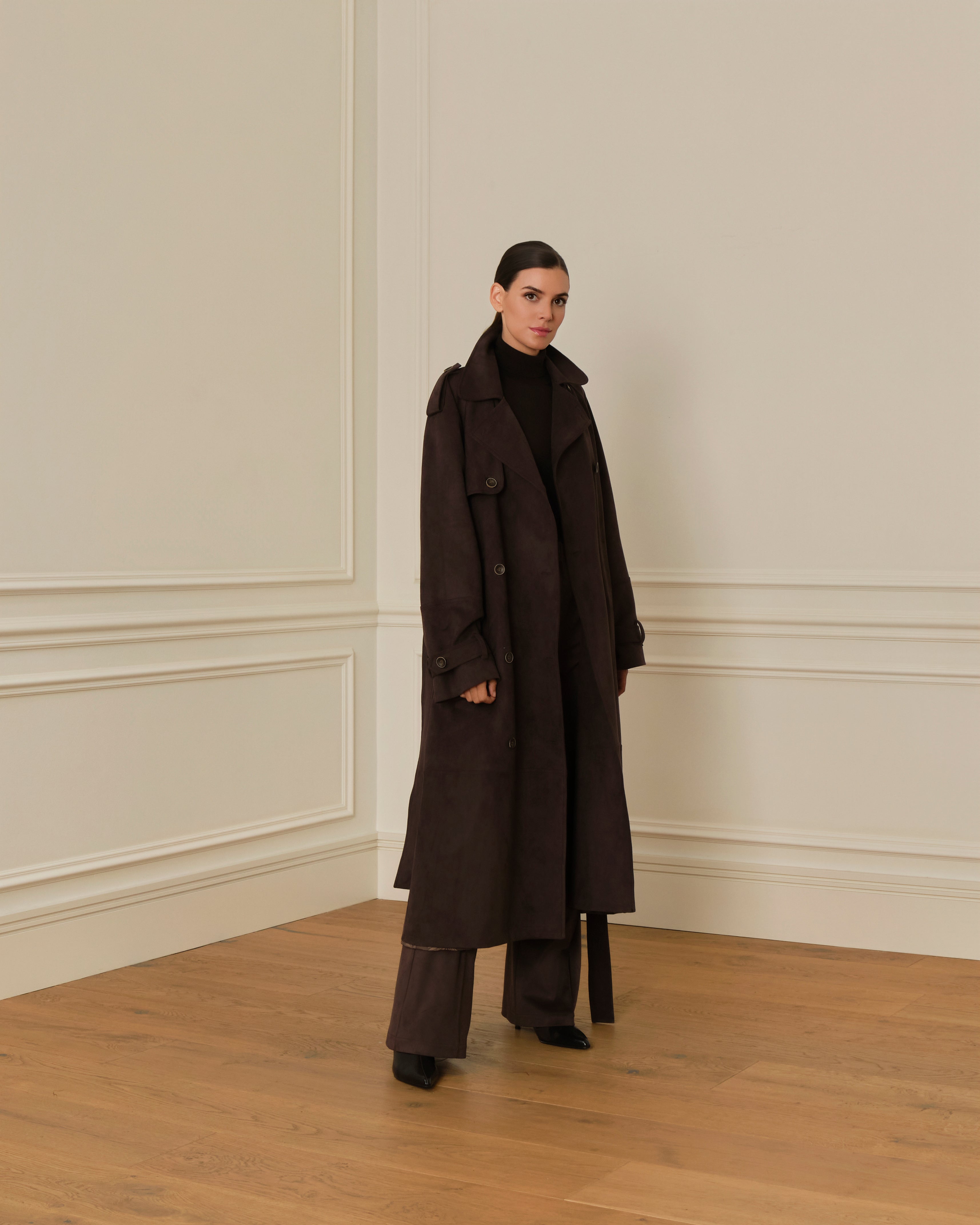 PRE-ORDER GABARDINA LARGO DE ANTE CHOCOLATE