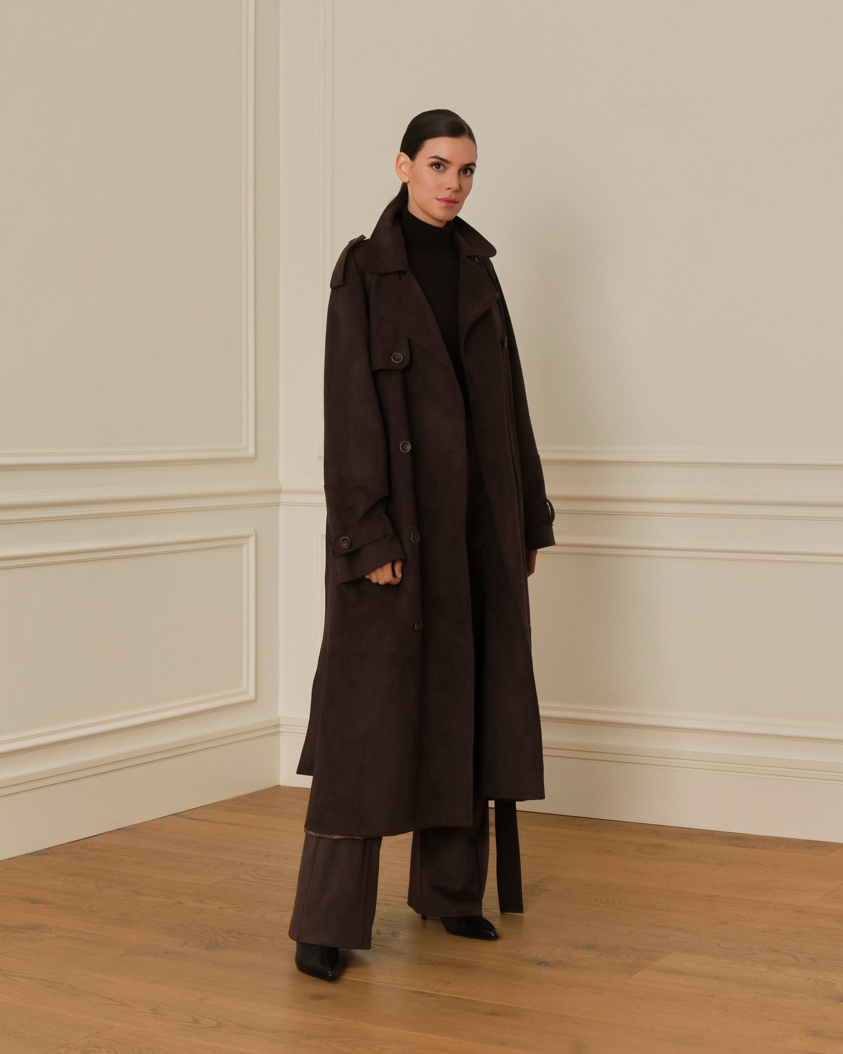 PRE-ORDER GABARDINA LARGO DE ANTE CHOCOLATE