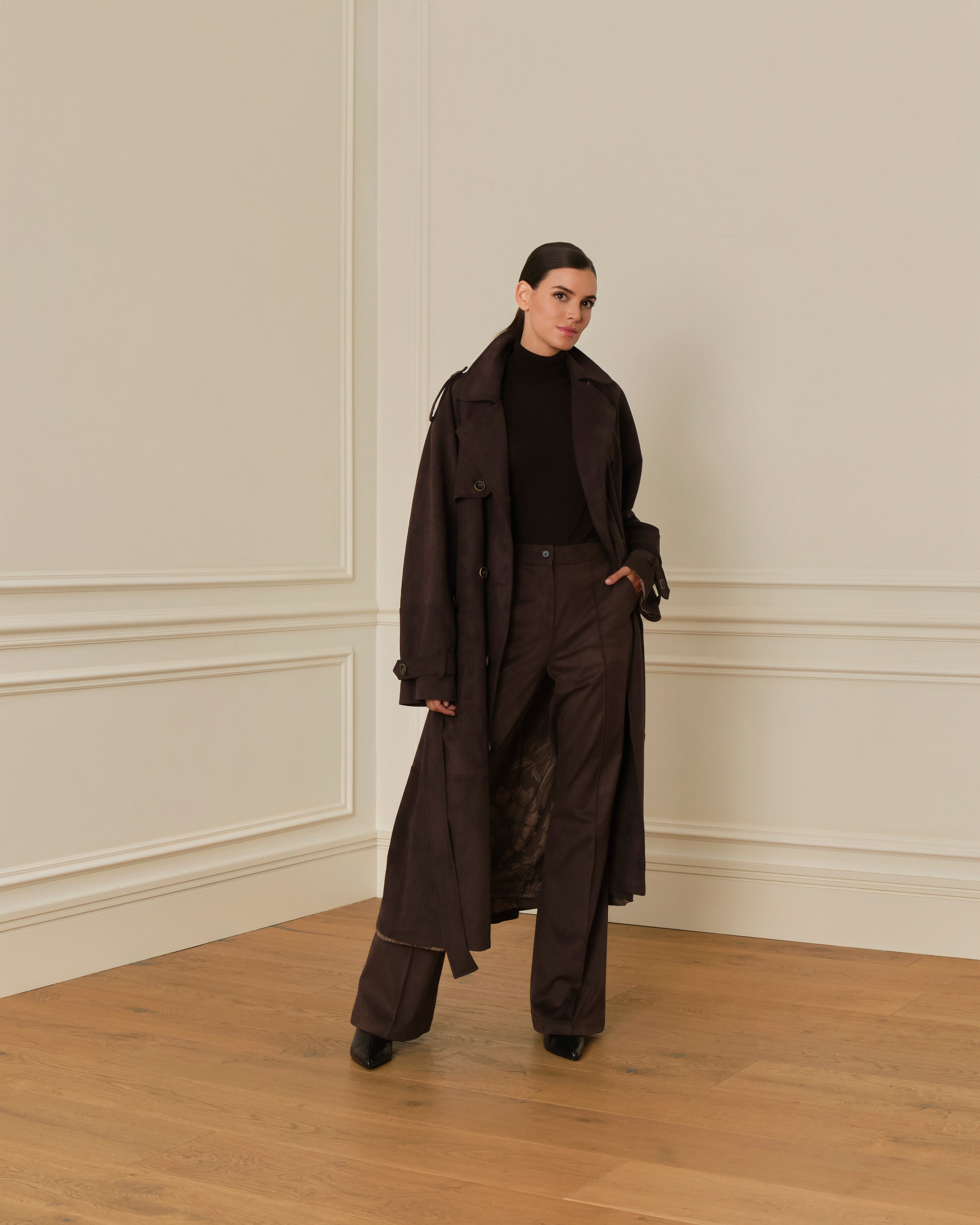 PRE-ORDER GABARDINA LARGO DE ANTE CHOCOLATE