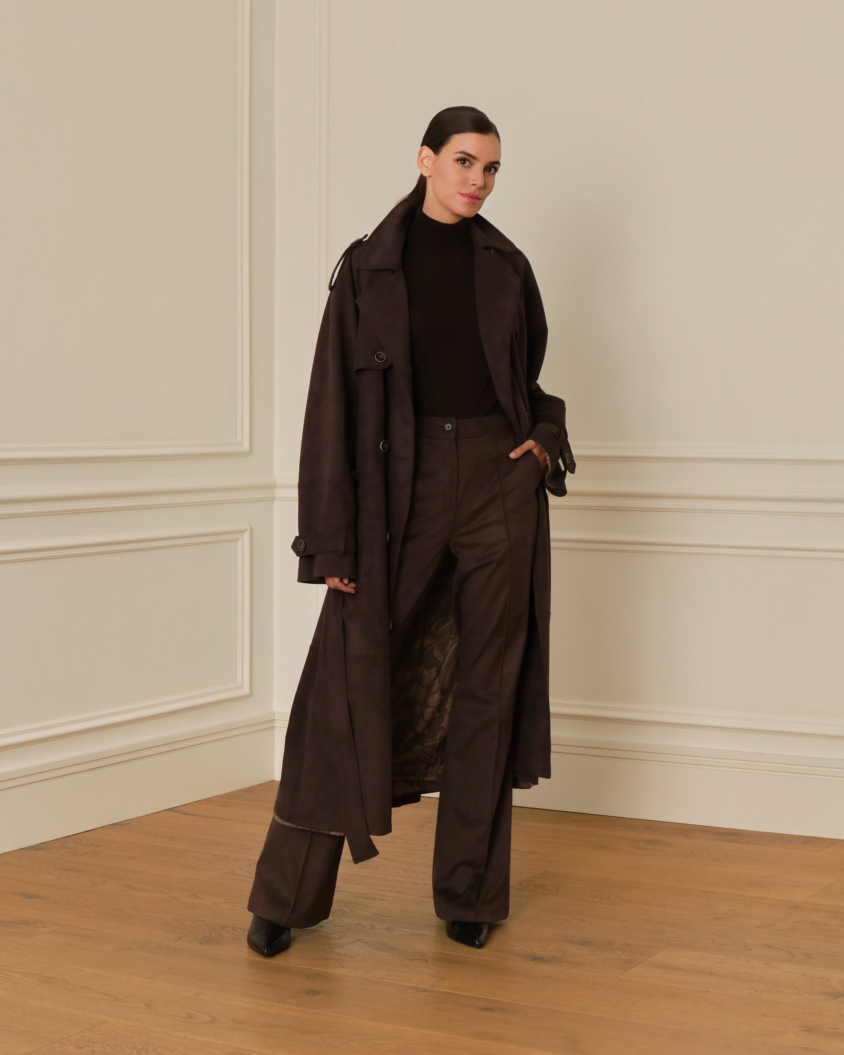 PRE-ORDER GABARDINA LARGO DE ANTE CHOCOLATE