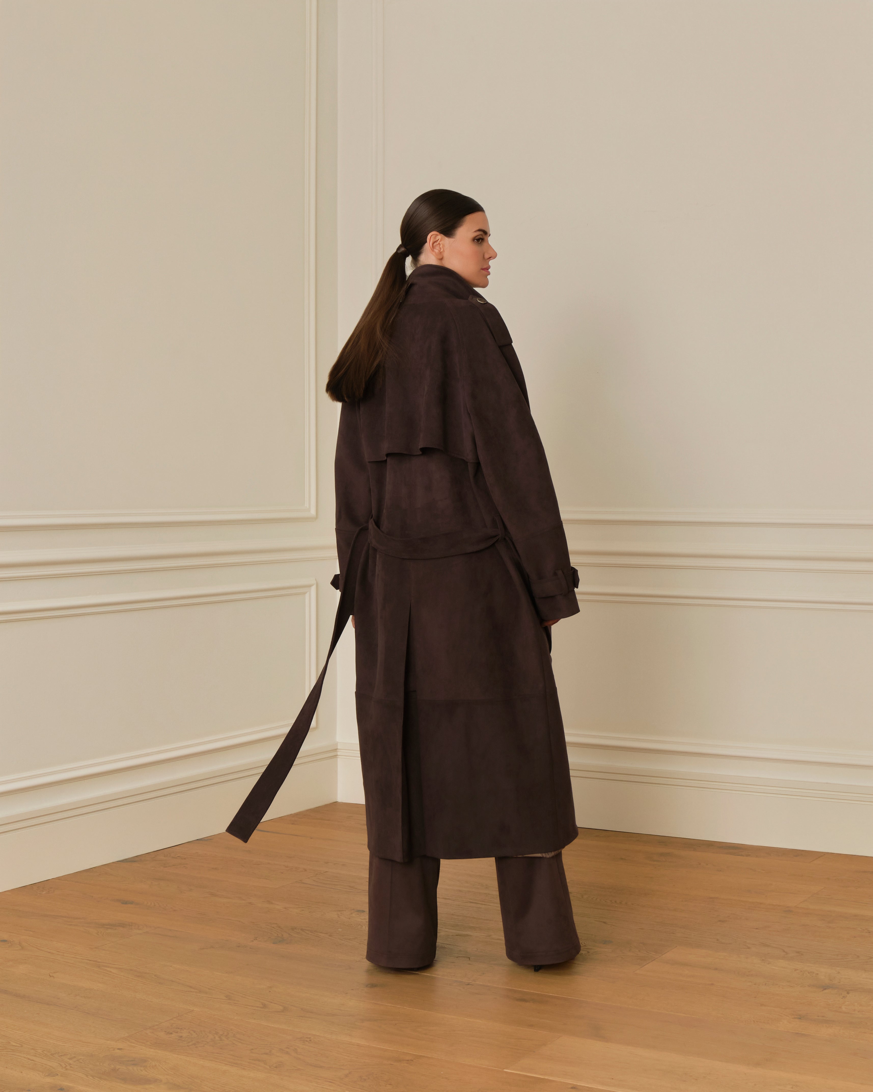 PRE-ORDER GABARDINA LARGO DE ANTE CHOCOLATE