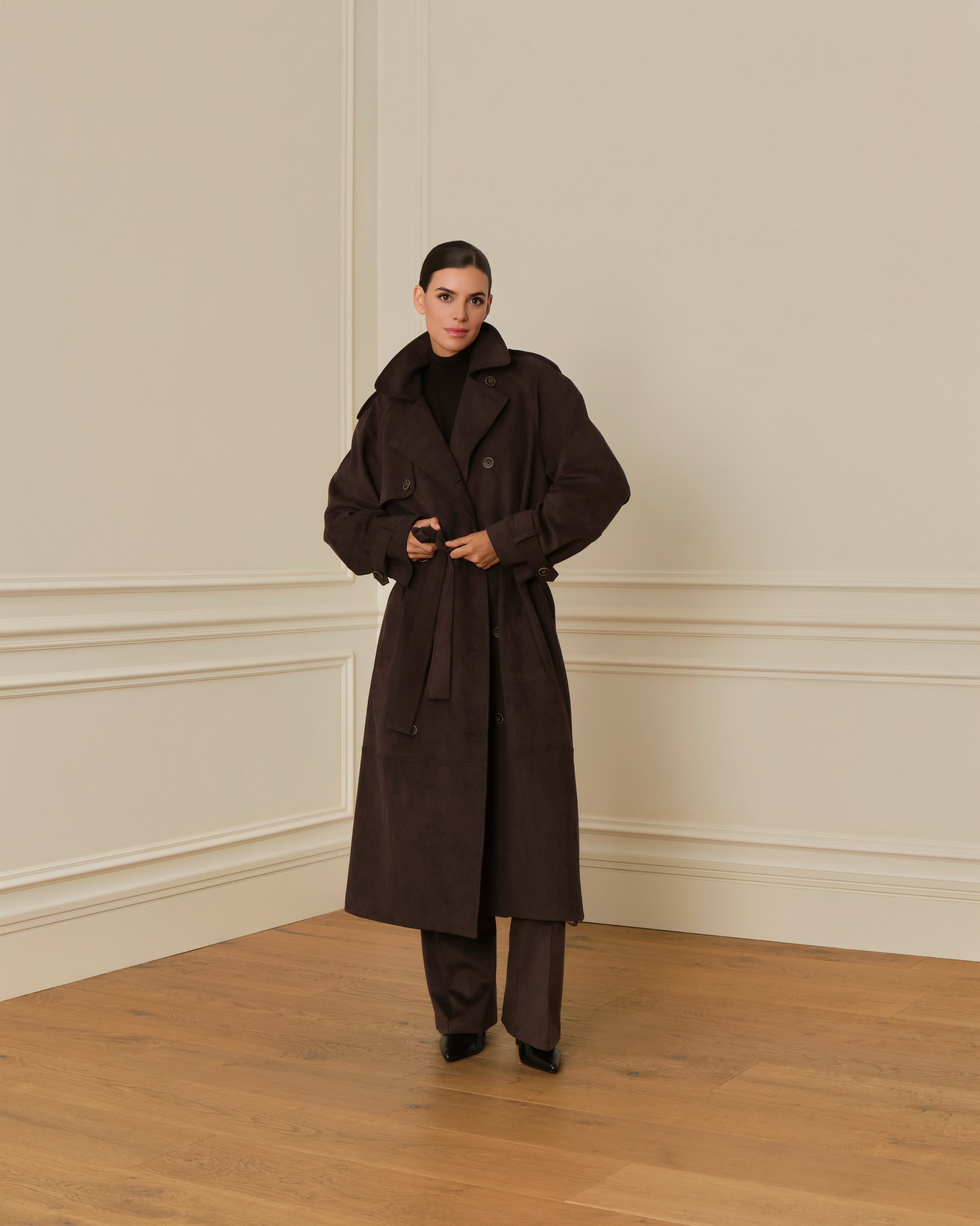PRE-ORDER GABARDINA LARGO DE ANTE CHOCOLATE