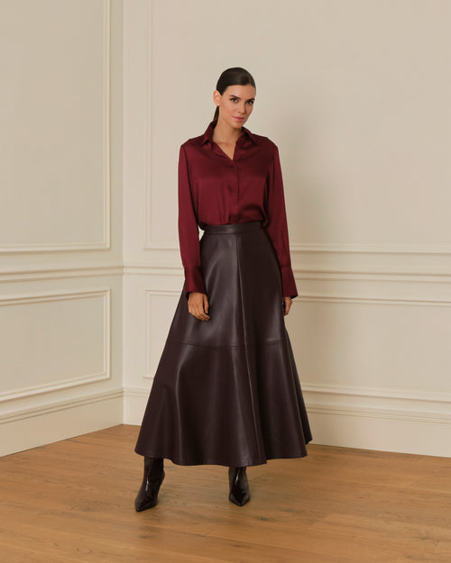 PRE-ORDER FALDA MIDI EFECTO PIEL GRANATE