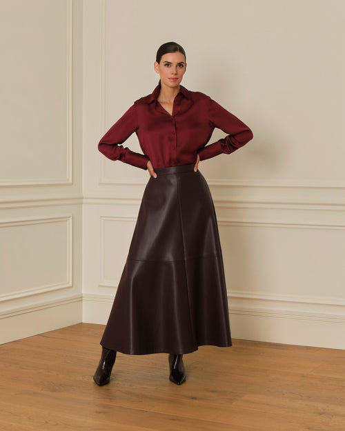 PRE-ORDER FALDA MIDI EFECTO PIEL GRANATE