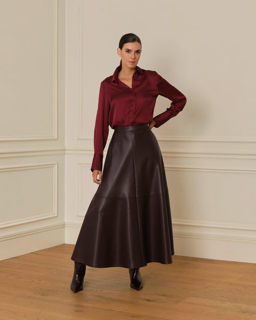 PRE-ORDER FALDA MIDI EFECTO PIEL GRANATE
