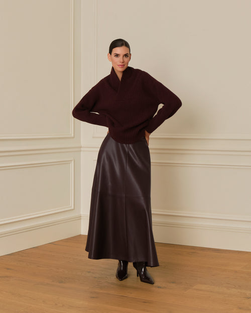 SUÉTER DE PUNTO CON CUELLO CHIMENEA GRANATE