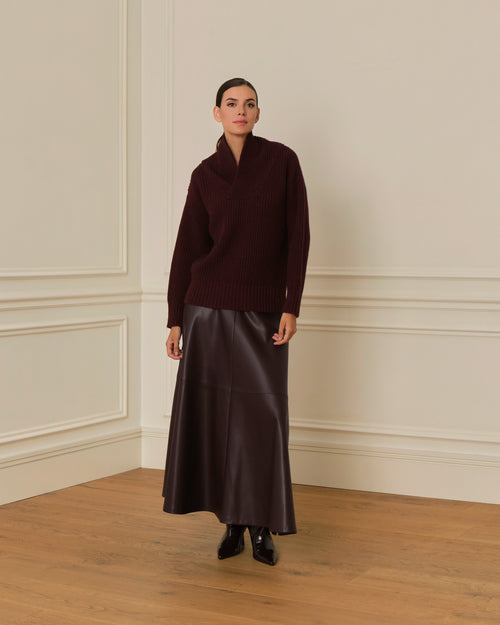 SUÉTER DE PUNTO CON CUELLO CHIMENEA GRANATE