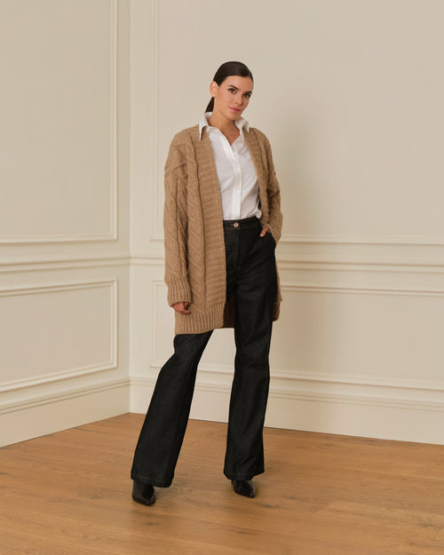 PRE-ORDER CÁRDIGAN LARGO DE PUNTO CAMEL