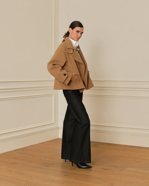 PRE-ORDER ABRIGO CRUZADO CON CUELLO PERKINS CAMEL