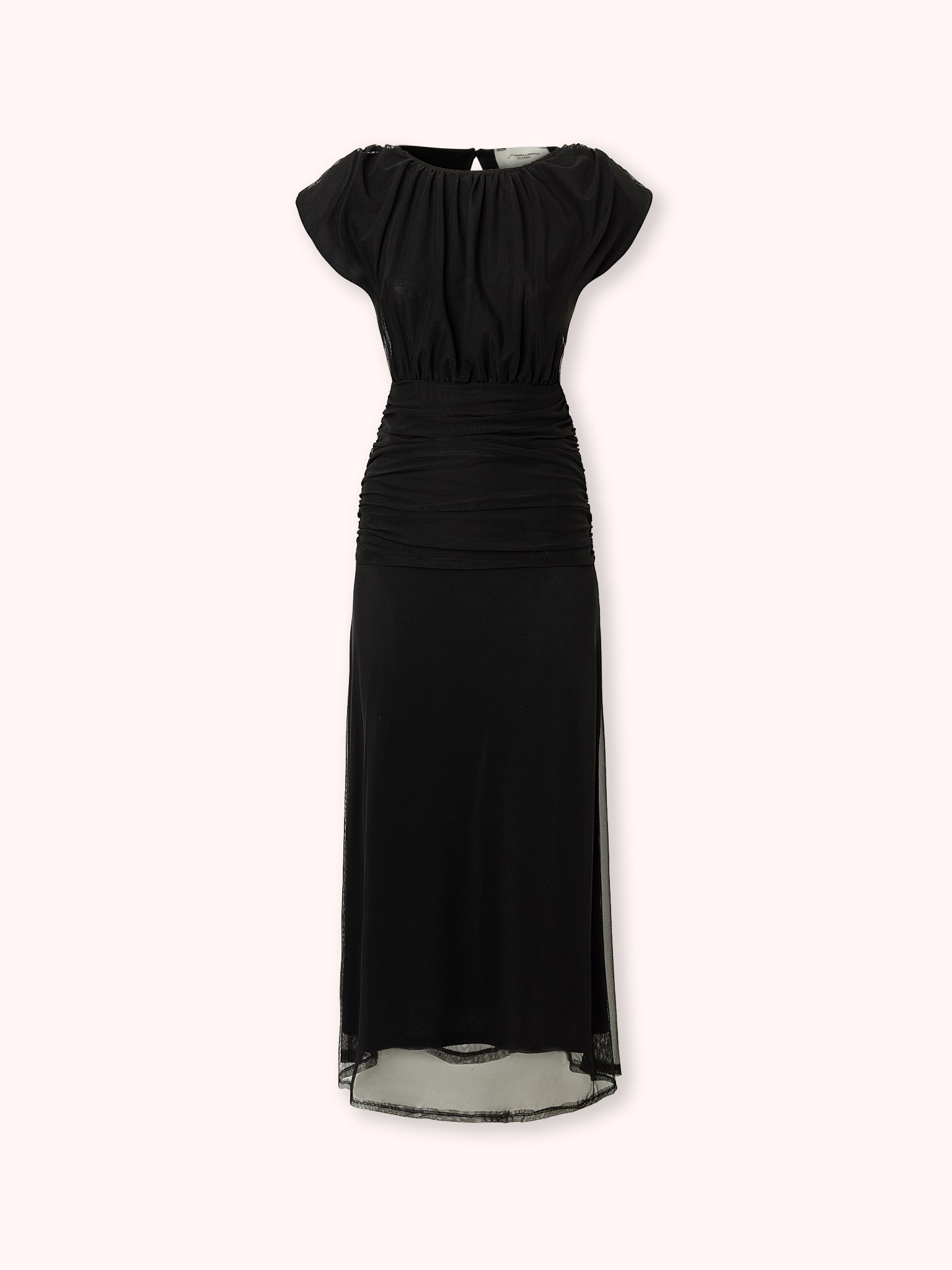 VESTIDO LARGO DRAPEADO HOMBRERAS NEGRO